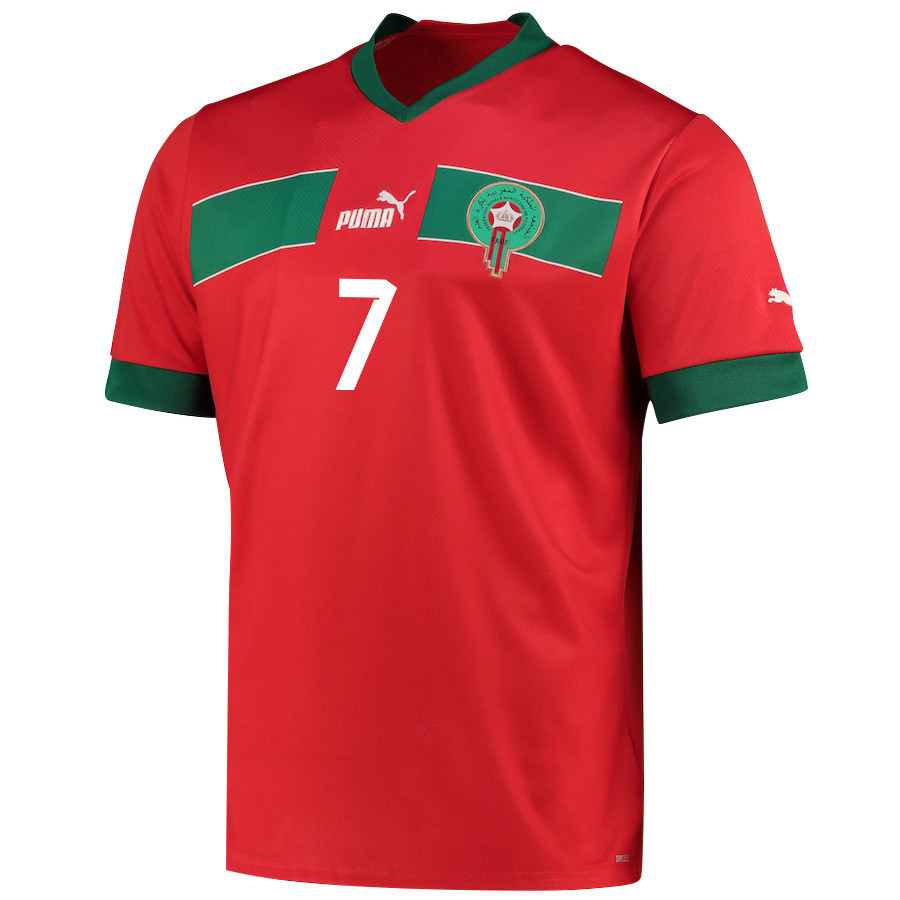 Morocco National Team 2022-23 Hakim Ziyech 7 Qatar World Cup – Red Home Men Soccer Jersey
