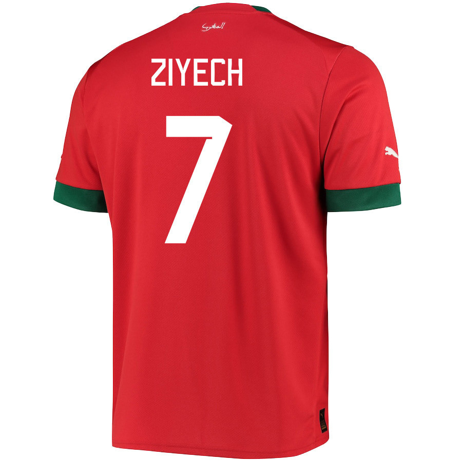 Morocco National Team 2022-23 Hakim Ziyech 7 Qatar World Cup – Red Home Men Soccer Jersey