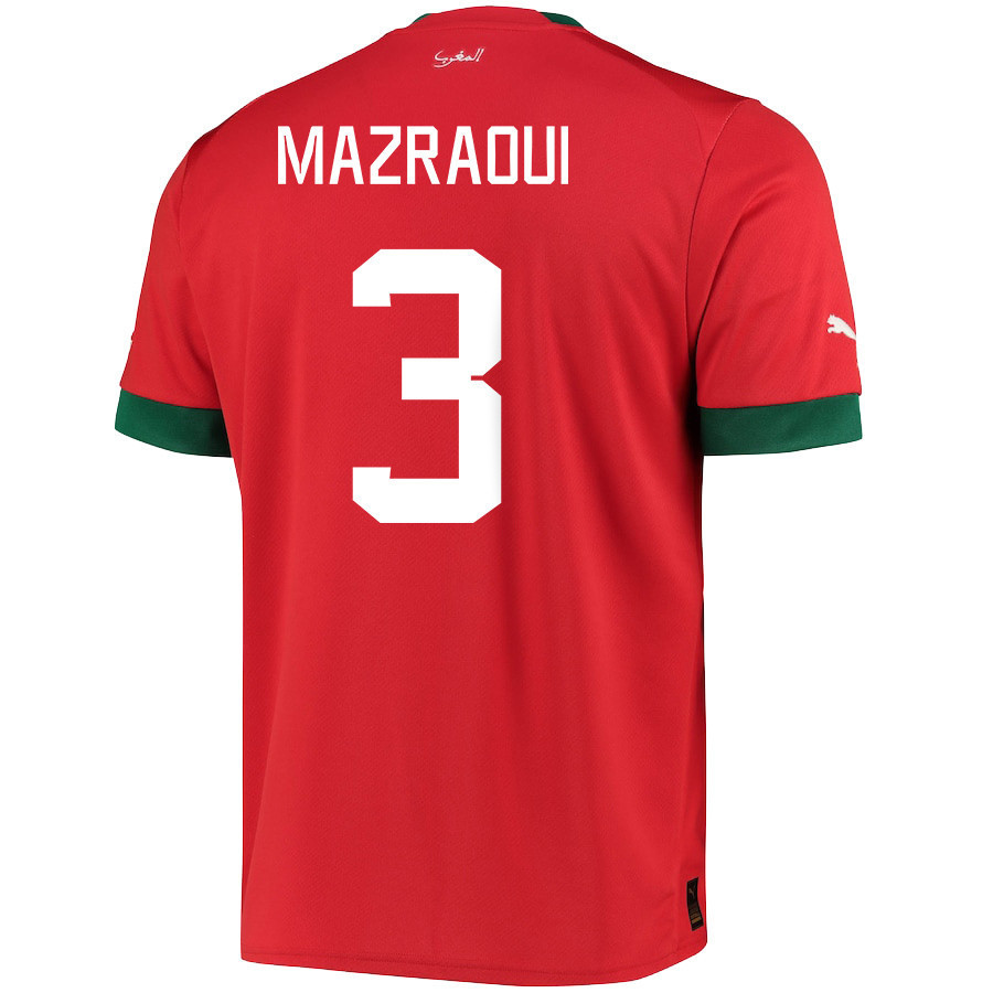 Morocco National Team 2022-23 Noussair Mazraoui 3 Qatar World Cup – Red Home Men Soccer Jersey