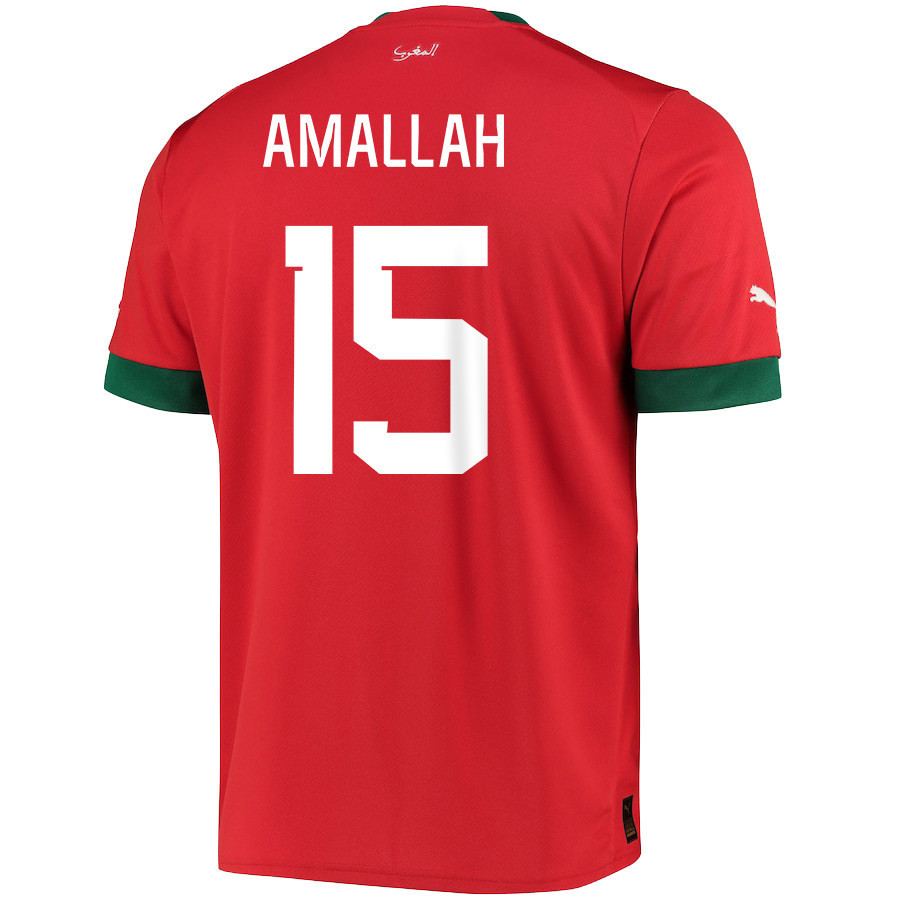 Morocco National Team 2022-23 Selim Amallah 15 Qatar World Cup – Red Home Men Soccer Jersey