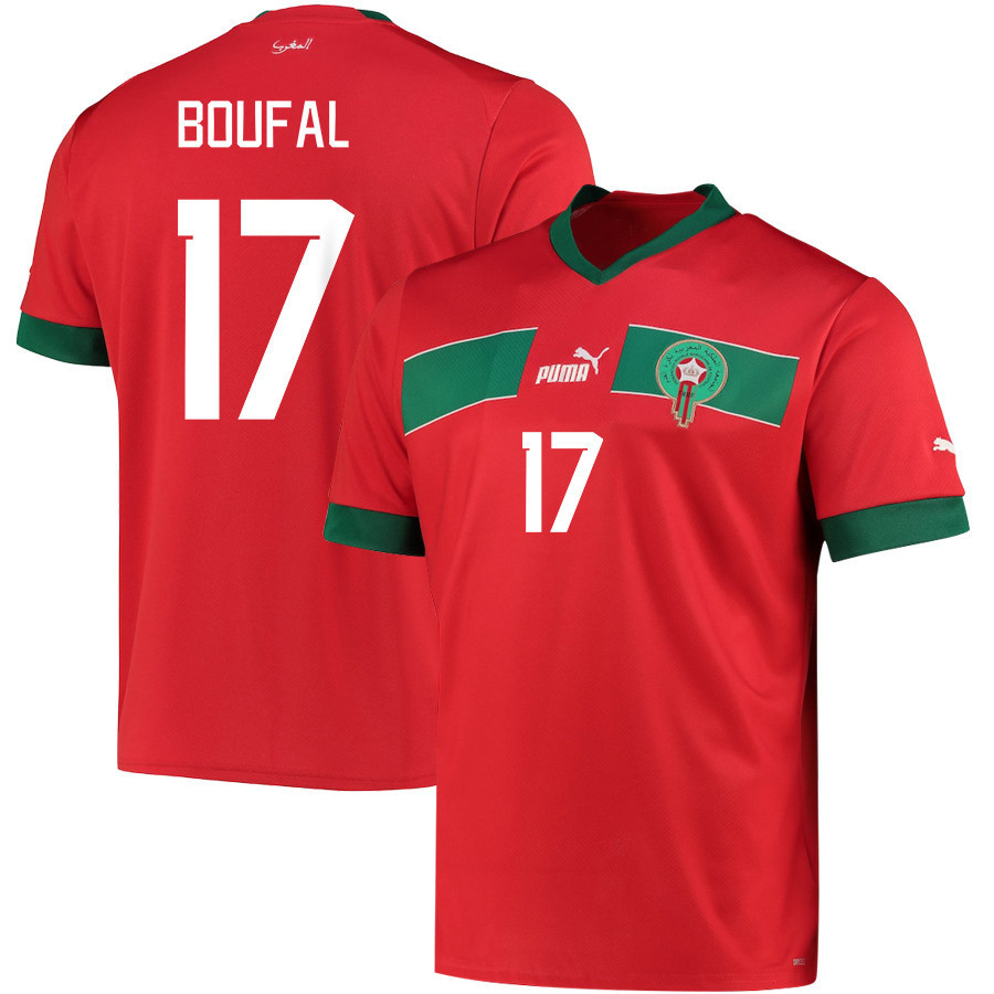Morocco National Team 2022-23 Sofiane Boufal 17 Qatar World Cup – Red Home Men Soccer Jersey