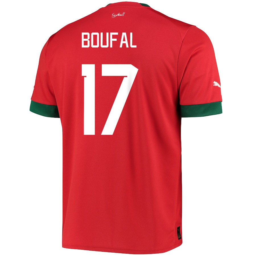 Morocco National Team 2022-23 Sofiane Boufal 17 Qatar World Cup – Red Home Men Soccer Jersey