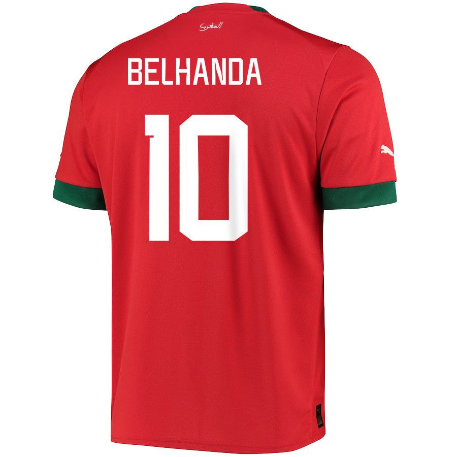 Morocco National Team 2022-23 Younès Belhanda 10 Qatar World Cup – Red Home Men Soccer Jersey