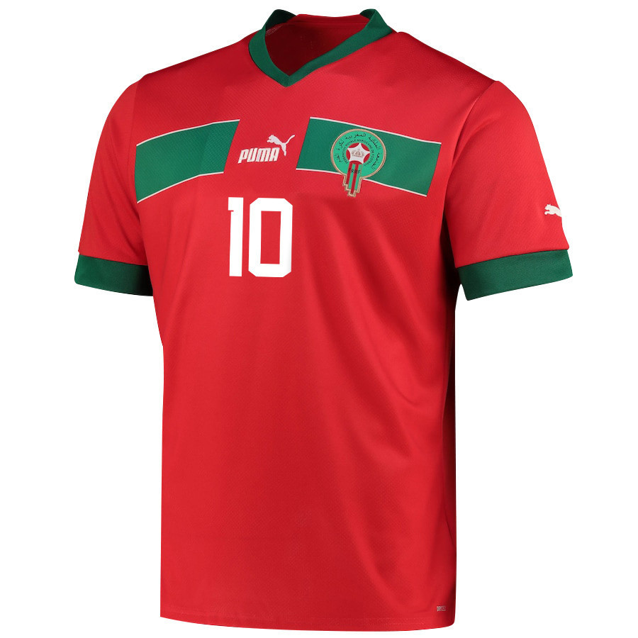 Morocco National Team 2022-23 Younès Belhanda 10 Qatar World Cup – Red Home Men Soccer Jersey