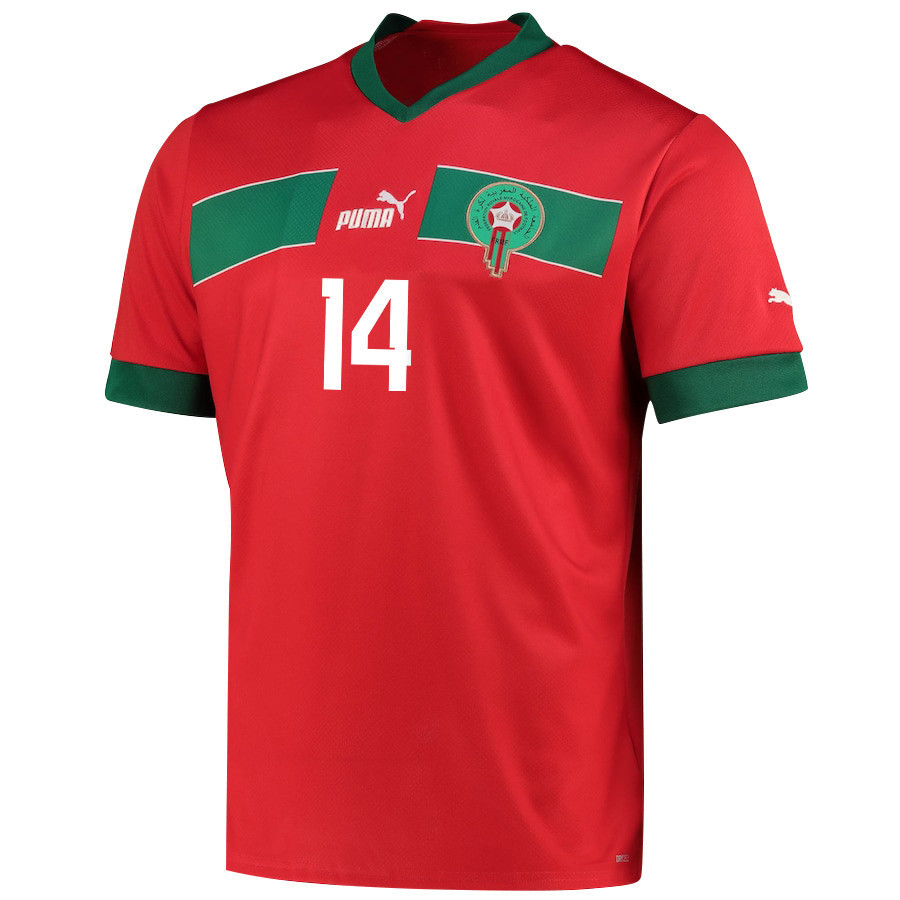 Morocco National Team 2022-23 Zakaria Aboukhlal 14 Qatar World Cup – Red Home Men Soccer Jersey