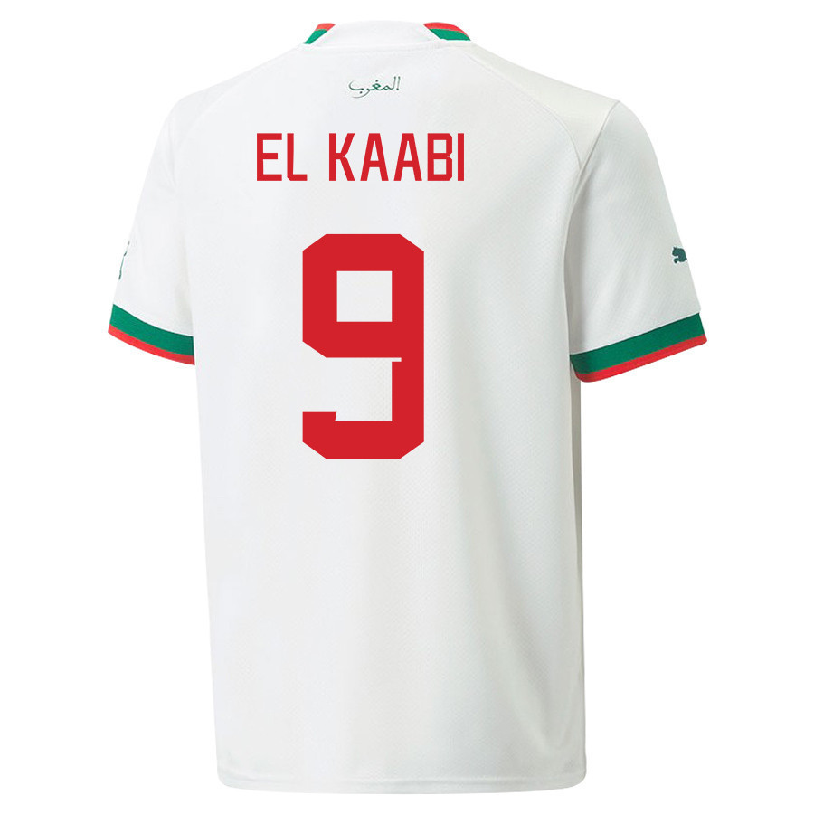 Morocco National Team FIFA World Cup Qatar 2022 Patch Away Men Soccer Jersey – Ayoub El Kaabi 9