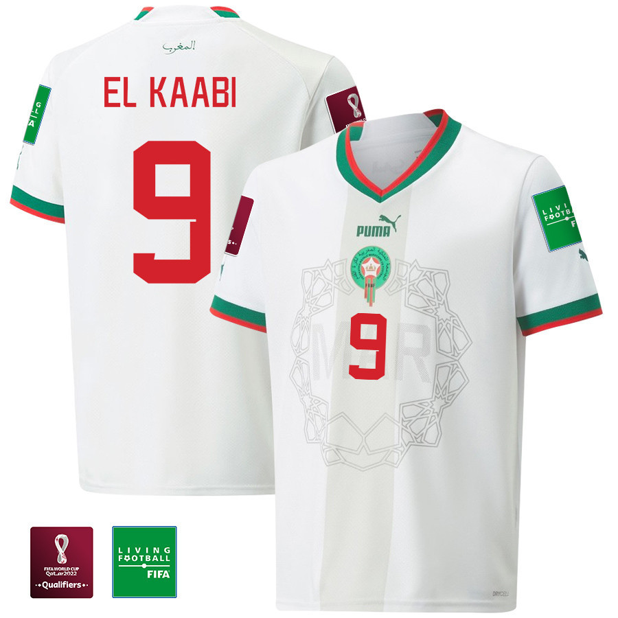 Morocco National Team FIFA World Cup Qatar 2022 Patch Away Men Soccer Jersey – Ayoub El Kaabi 9
