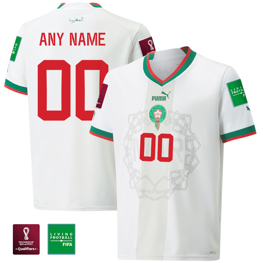 Morocco National Team FIFA World Cup Qatar 2022 Patch Away Men Soccer Jersey – Custom 00