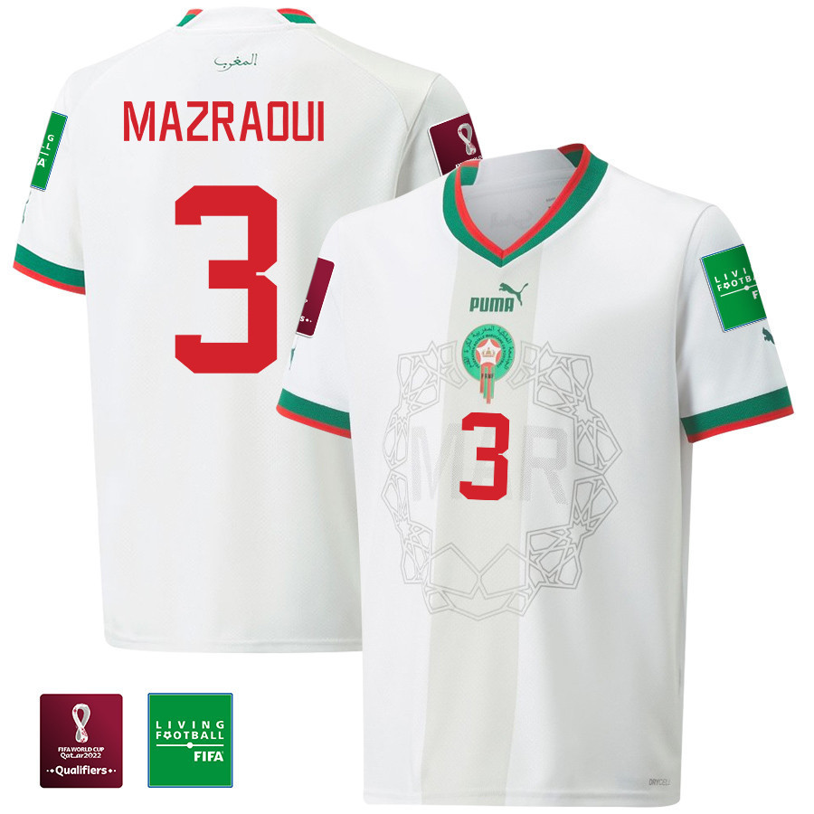 Morocco National Team FIFA World Cup Qatar 2022 Patch Away Men Soccer Jersey – Noussair Mazraoui 3