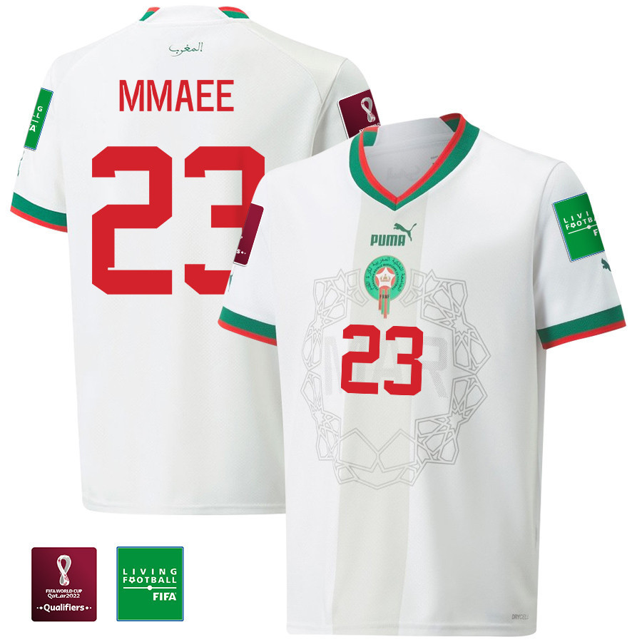 Morocco National Team FIFA World Cup Qatar 2022 Patch Away Men Soccer Jersey – Ryan Mmaee 23