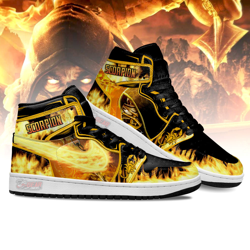 Mortal Kombat Sneakers Scorpion Fire Style JD Sneakers Shoes For Fans, Air Jordan Hightop