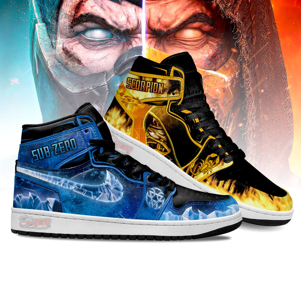 Mortal Kombat Sneakers Scorpion Fire Style vs Sub-zero Ice JD Sneakers Shoes For Fans, Air Jordan Hightop
