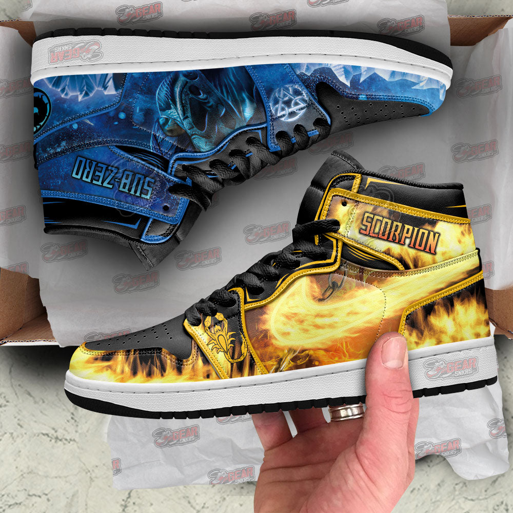 Mortal Kombat Sneakers Scorpion Fire Style vs Sub-zero Ice JD Sneakers Shoes For Fans, Air Jordan Hightop