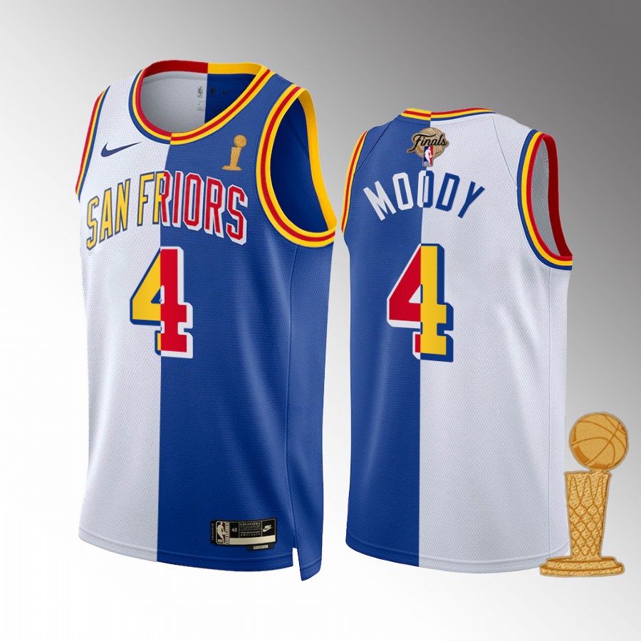 Moses Moody 2021-22 NBA Champions Golden State Warriors White Royal #4 Jersey Classic Split
