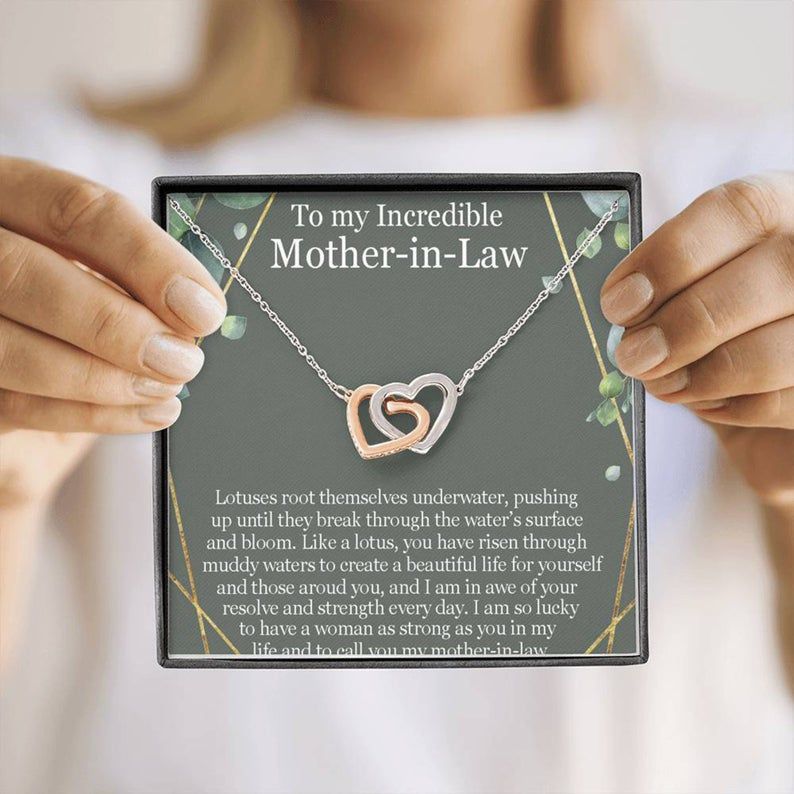 Mother-in-Law  Interlocking Hearts Necklace Gift – Perfect gift idea for Mothers Day, get well soon, surgery, recovery,