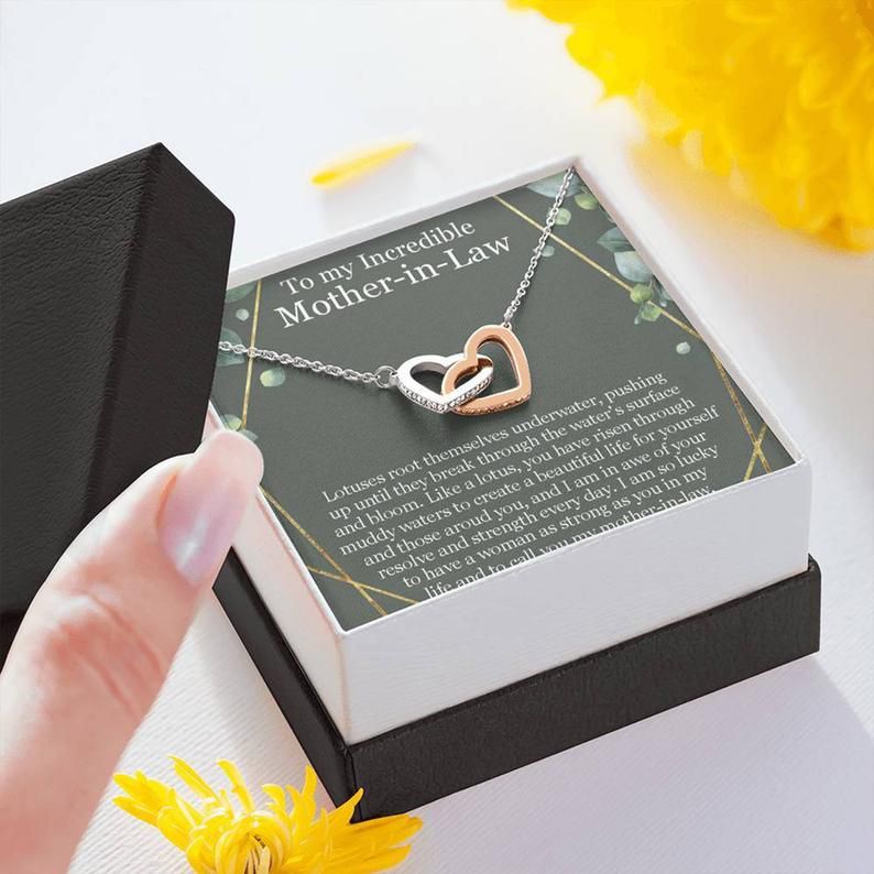 Mother-in-Law  Interlocking Hearts Necklace Gift – Perfect gift idea for Mothers Day, get well soon, surgery, recovery,