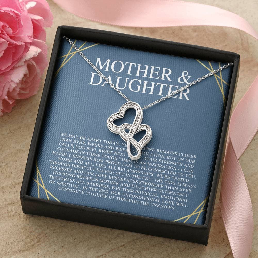 Mother & Daughter We May Be Apart Double Hearts Necklace