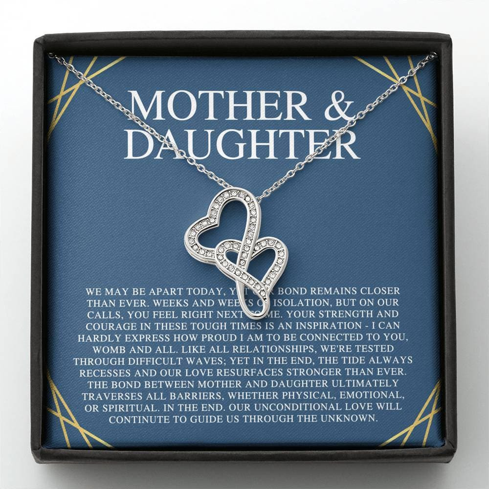 Mother & Daughter We May Be Apart Double Hearts Necklace