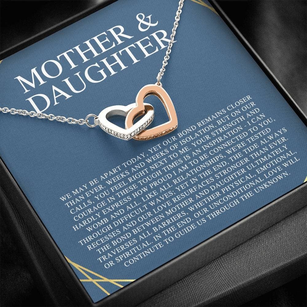 Mother & Daughter We May Be Apart Interlocking Hearts Necklace