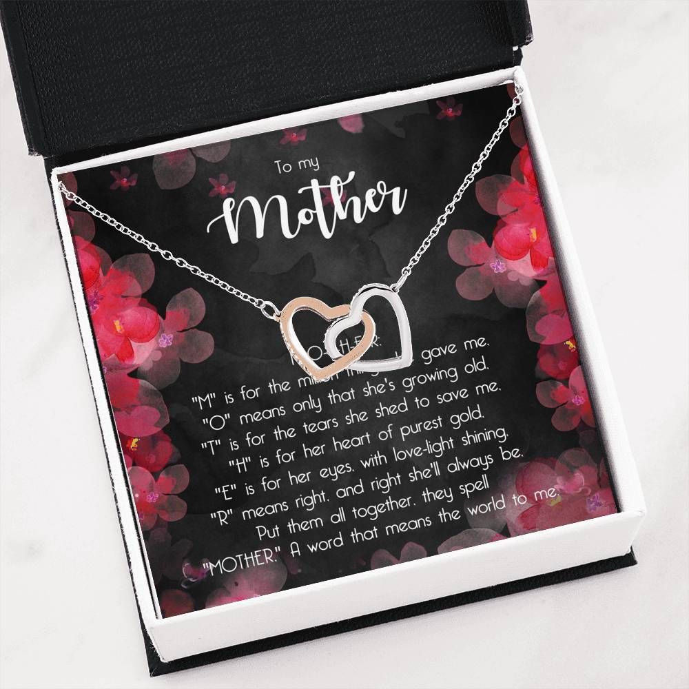 Mother A Word That Means The World To Me Interlocking Hearts Necklace For Mom