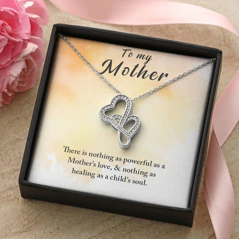 Mother Daughter Necklace Mom Gift, Mom Gift from Daughter, Mom Birthday Gift, Gift for Mom, Mother Double Heart Necklace Valentine Gifts