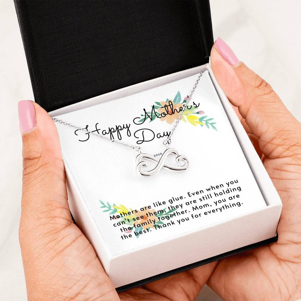 Mothers Are Like The Glue 14K White Gold Infinity Heart Necklace Gift For Mom