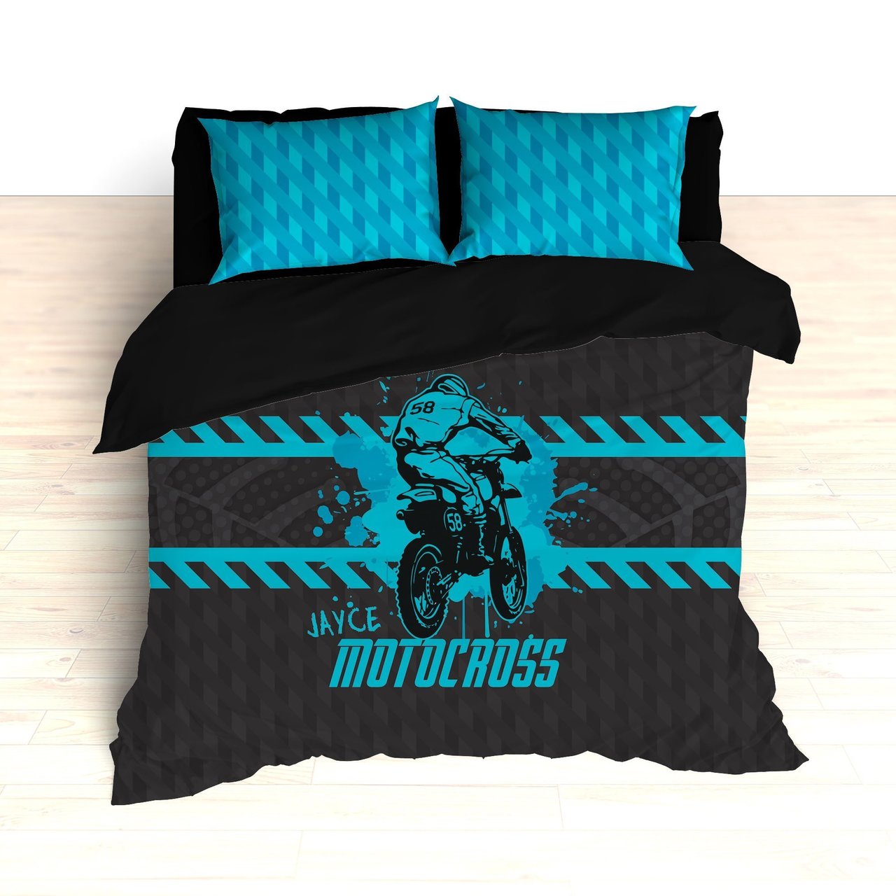 Motocross , Blue, Gray, Black, Personalized Or Duvet Cover Bedding Set