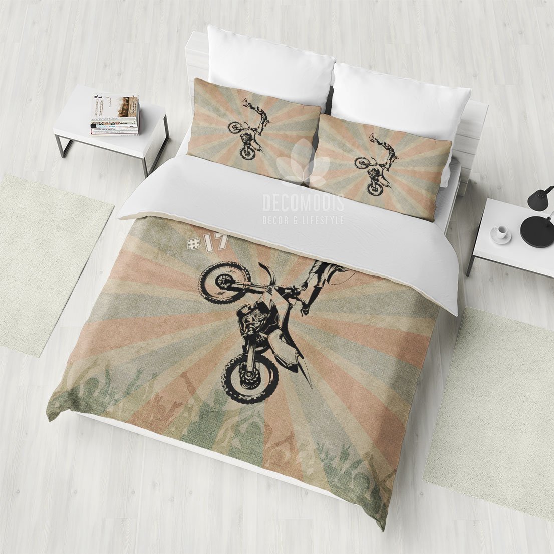 Motocross , Sport Motorbike Jump , Customized Inspirational Duvet Cover Bedding Set