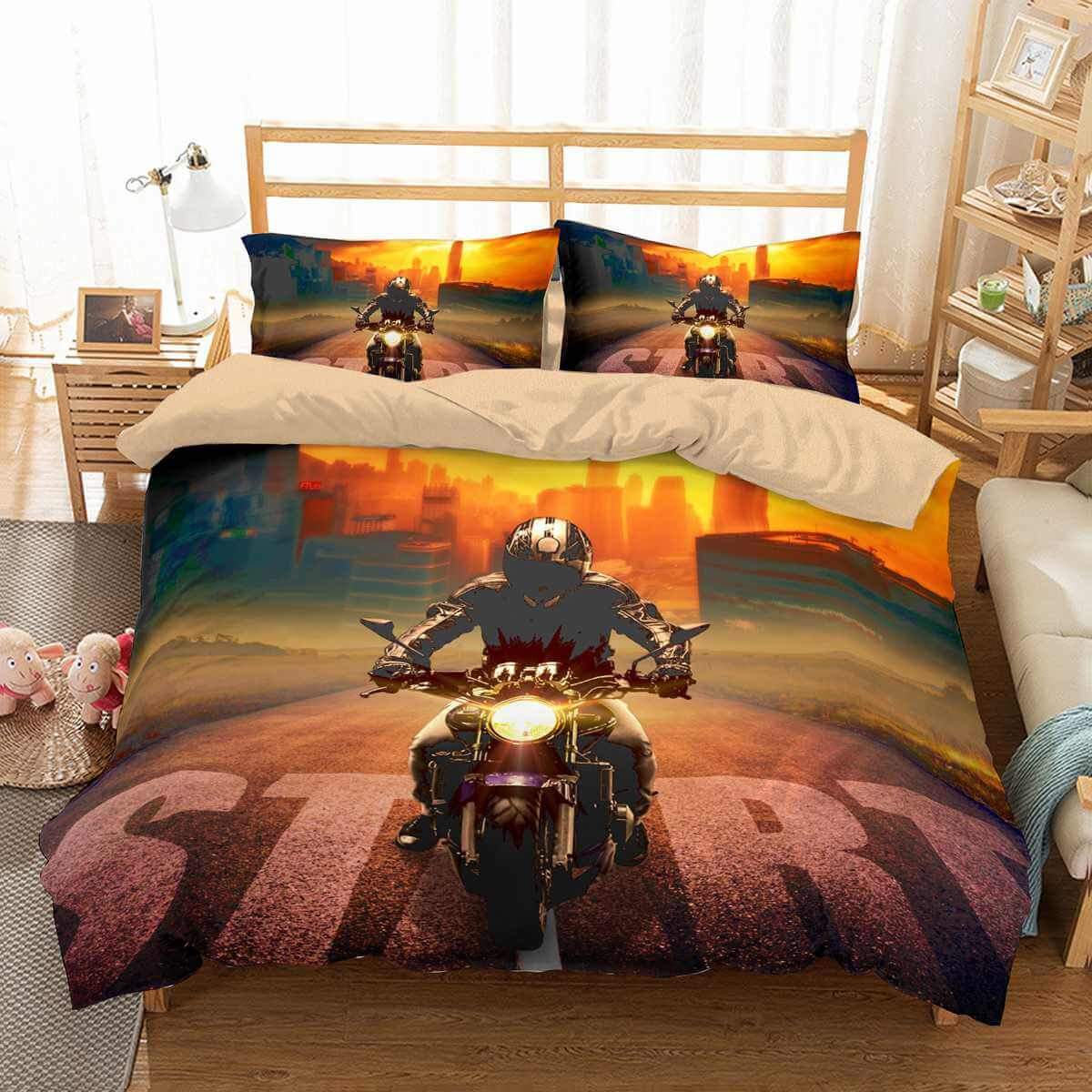 Motorcycle 3D Customized Duvet Cover Bedding Set