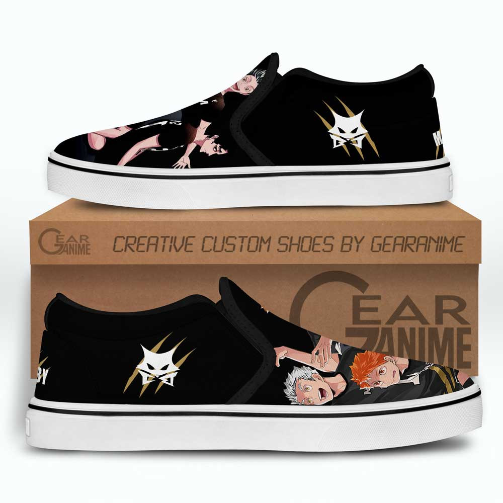 MSBY Black Jackal Slip-On Shoes Canvas Custom Anime Haikyuu Shoes