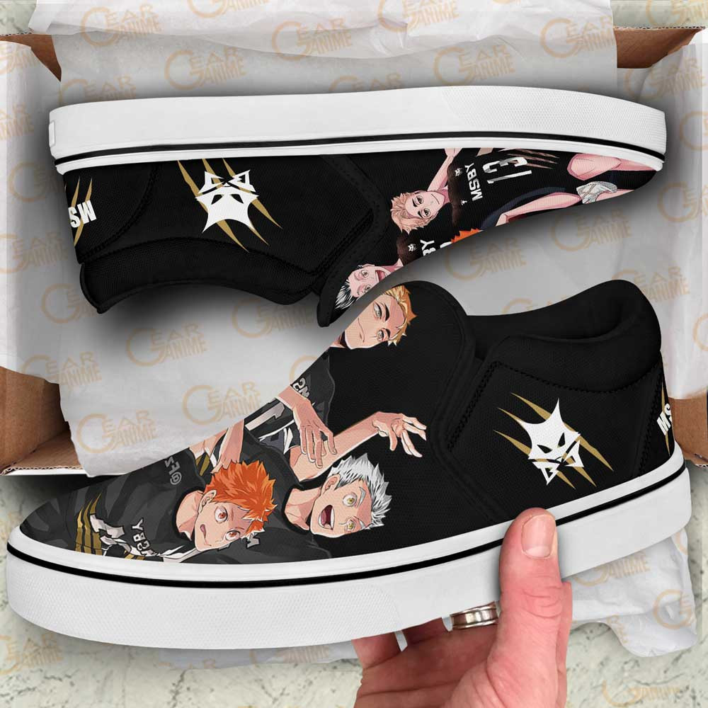 MSBY Black Jackal Slip-On Shoes Canvas Custom Anime Haikyuu Shoes