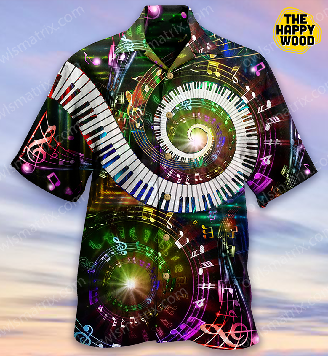 Music Fingers Keys Piano Hawaiian Shirt Hawaii Beach Retro