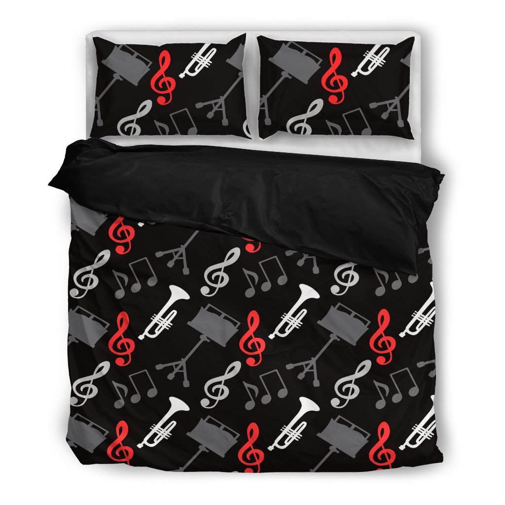 Music Notes And Trumpet Black 3D Customized Duvet Cover Bedding Set