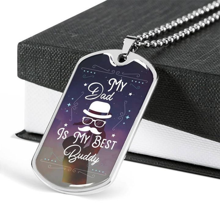 My Best Buddy Stainless Dog Tag Pendant Necklace Gift For Dad