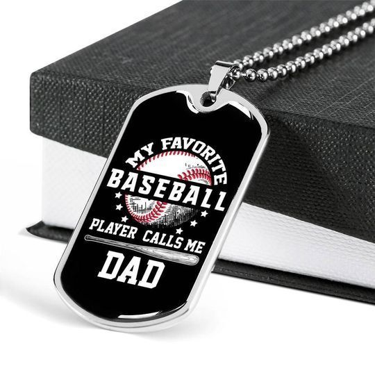 My Favorite Baseball Player Dog Tag Necklace Gift For Dad