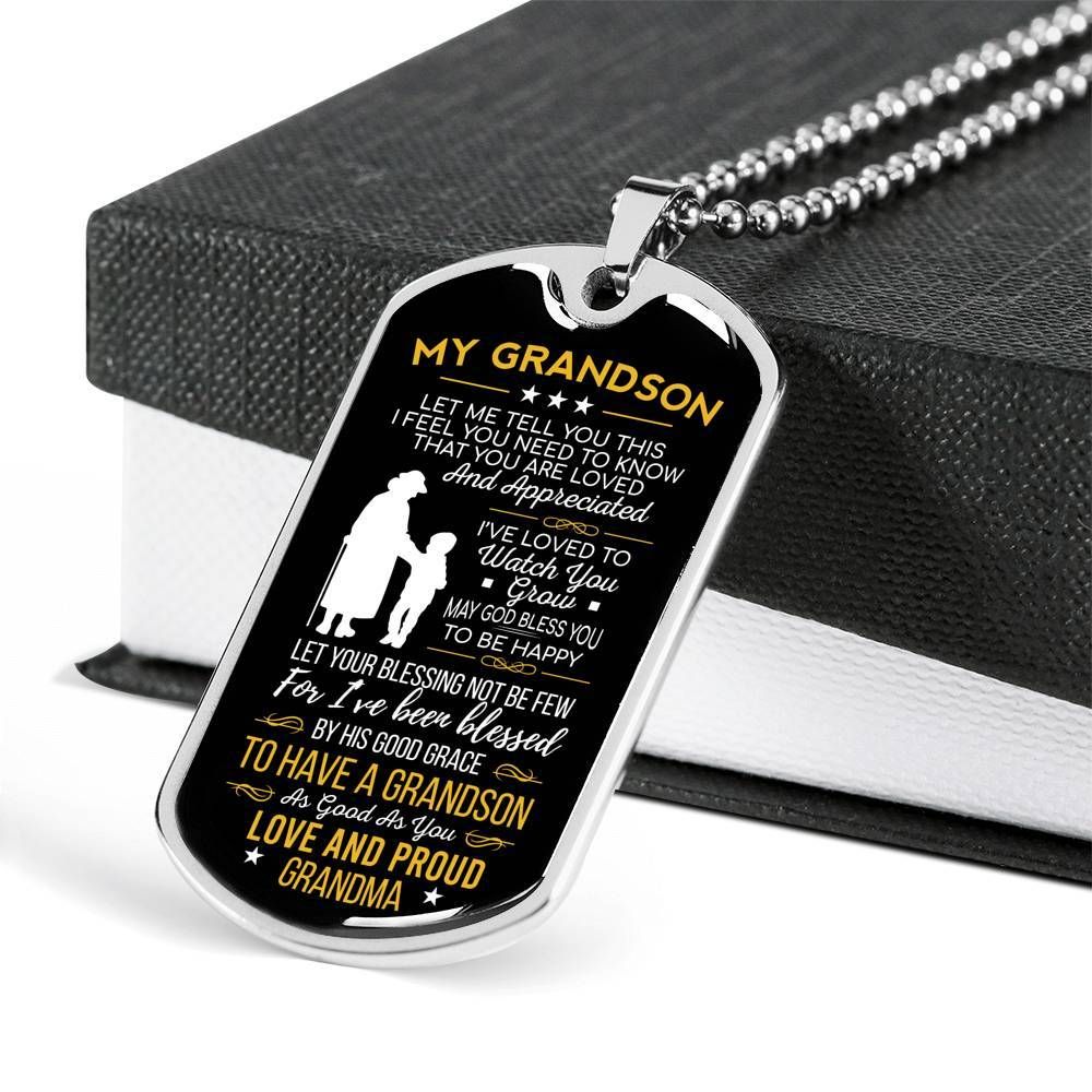 My Grandson Let Me Tell You This Love Grandma Dog Tag Necklace