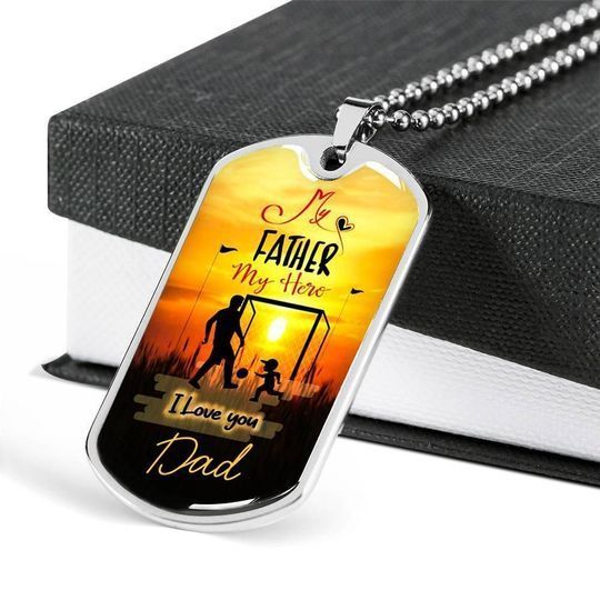 My Hero My Father I Love You Dad Dog Tag Necklace Gift For Dad