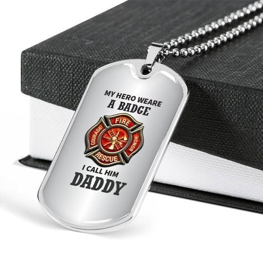 My Hero Wears A Badge Dog Tag Necklace Gift For Daddy