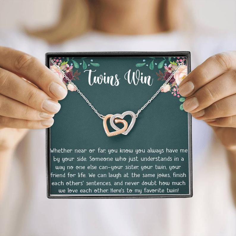 My Twin Interlocking Hearts Necklace – Perfect gift for your twin sister, twin girl, show your twin love with the best present