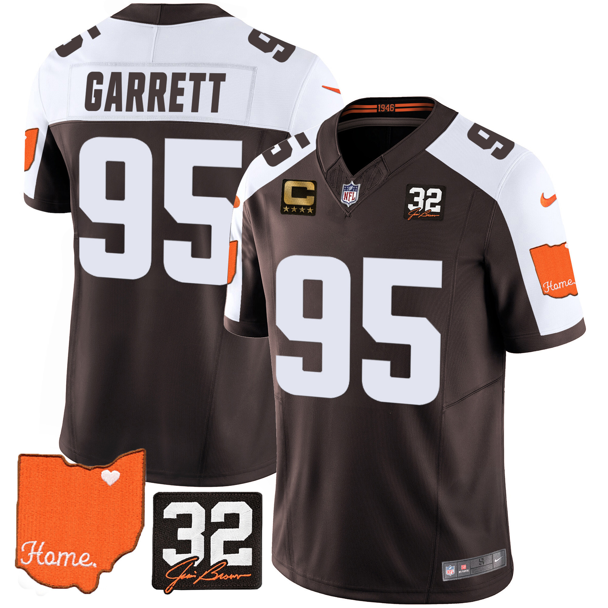 Myles Garrett Men's Cleveland Browns #32 Jim Brown Memorial & Home Patch V2 Alternate Jersey - All Stitched