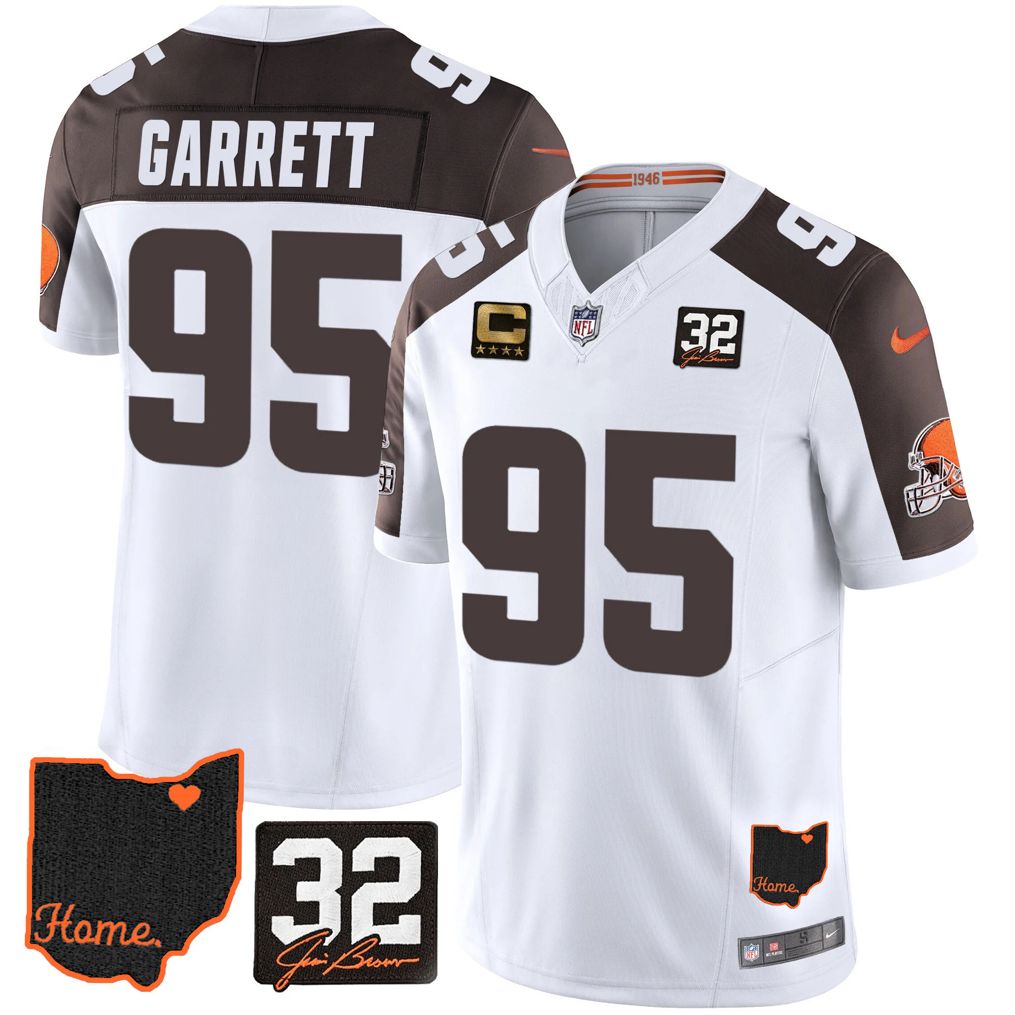 Myles Garrett Men's Cleveland Browns #32 Jim Brown Memorial & Home Patch V3 Inverted Jersey - All Stitched
