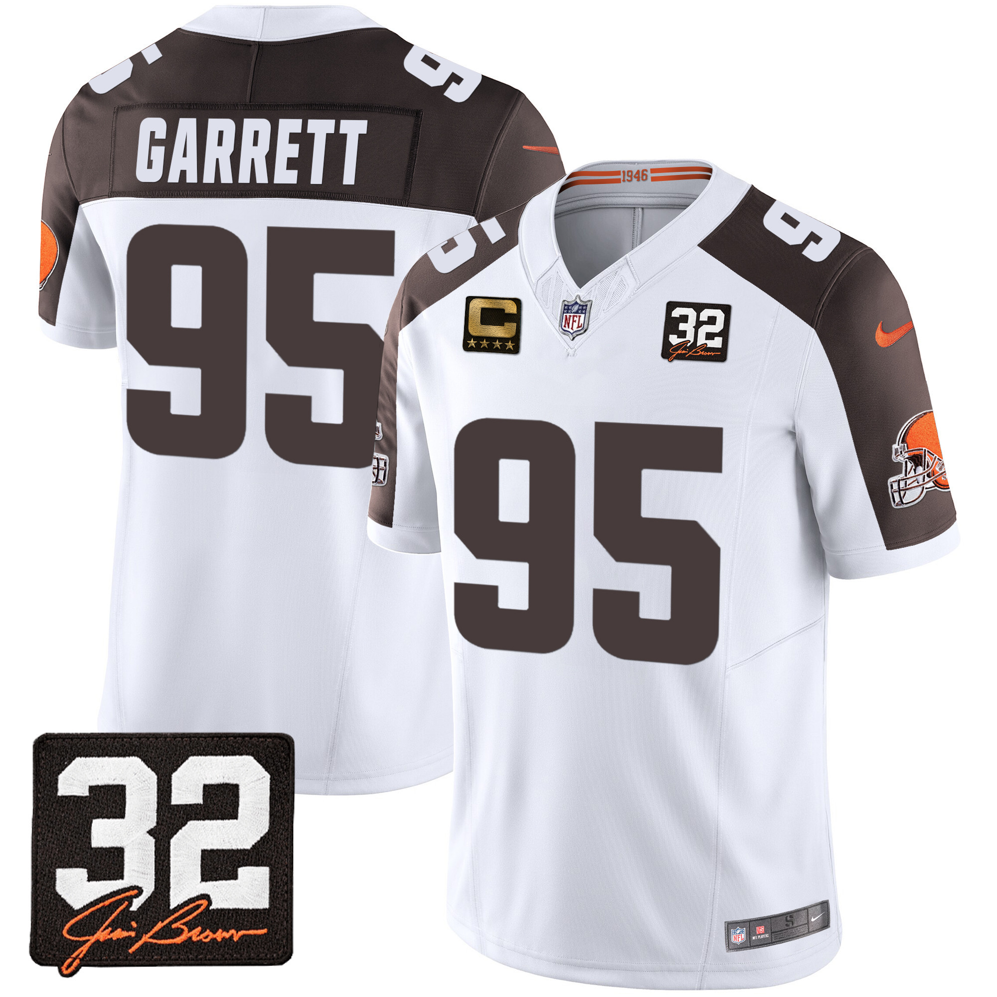 Myles Garrett Men's Cleveland Browns #32 Jim Brown Memorial Patch Inverted Jersey - All Stitched