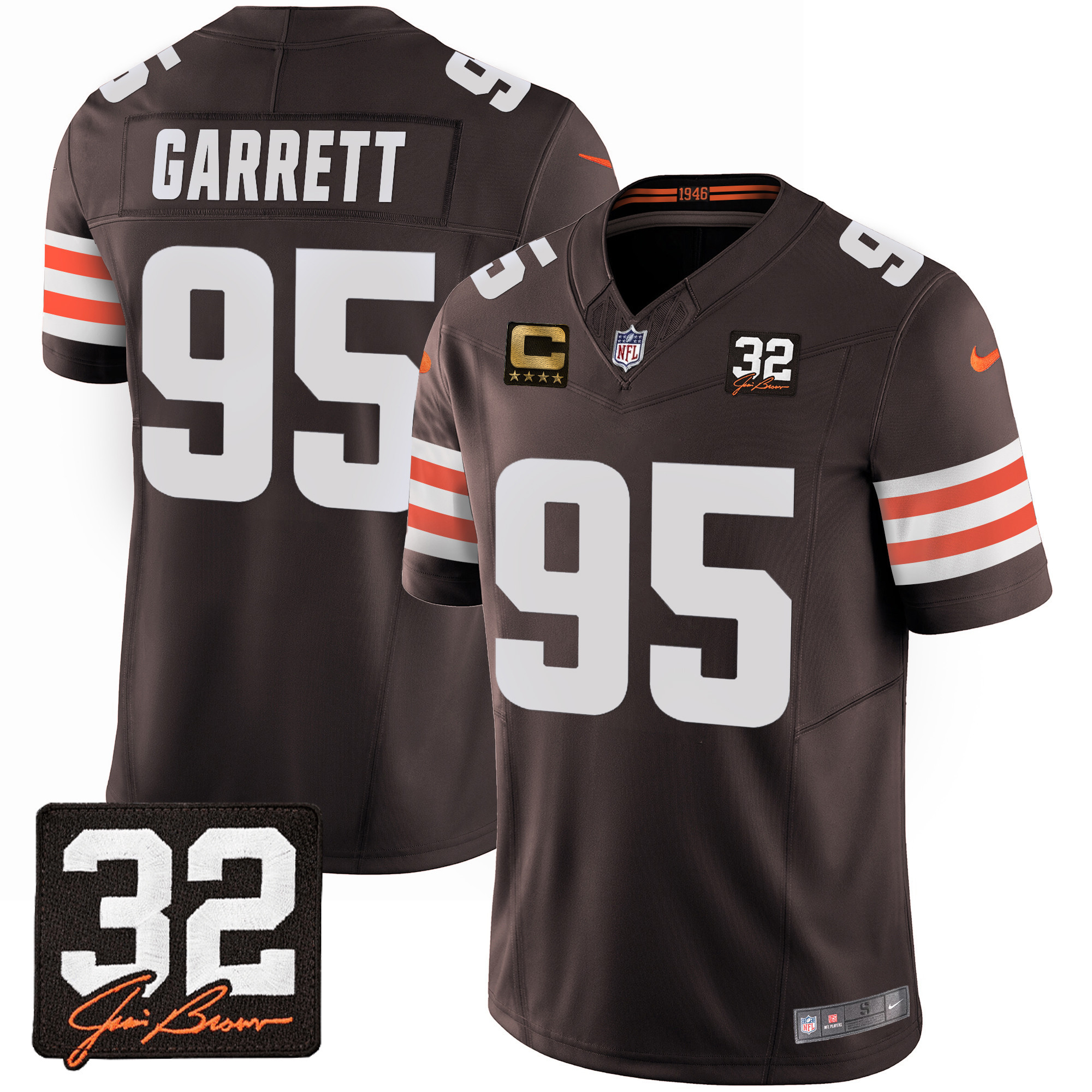 Myles Garrett Men's Cleveland Browns #32 Jim Brown Memorial Patch Jersey - All Stitched