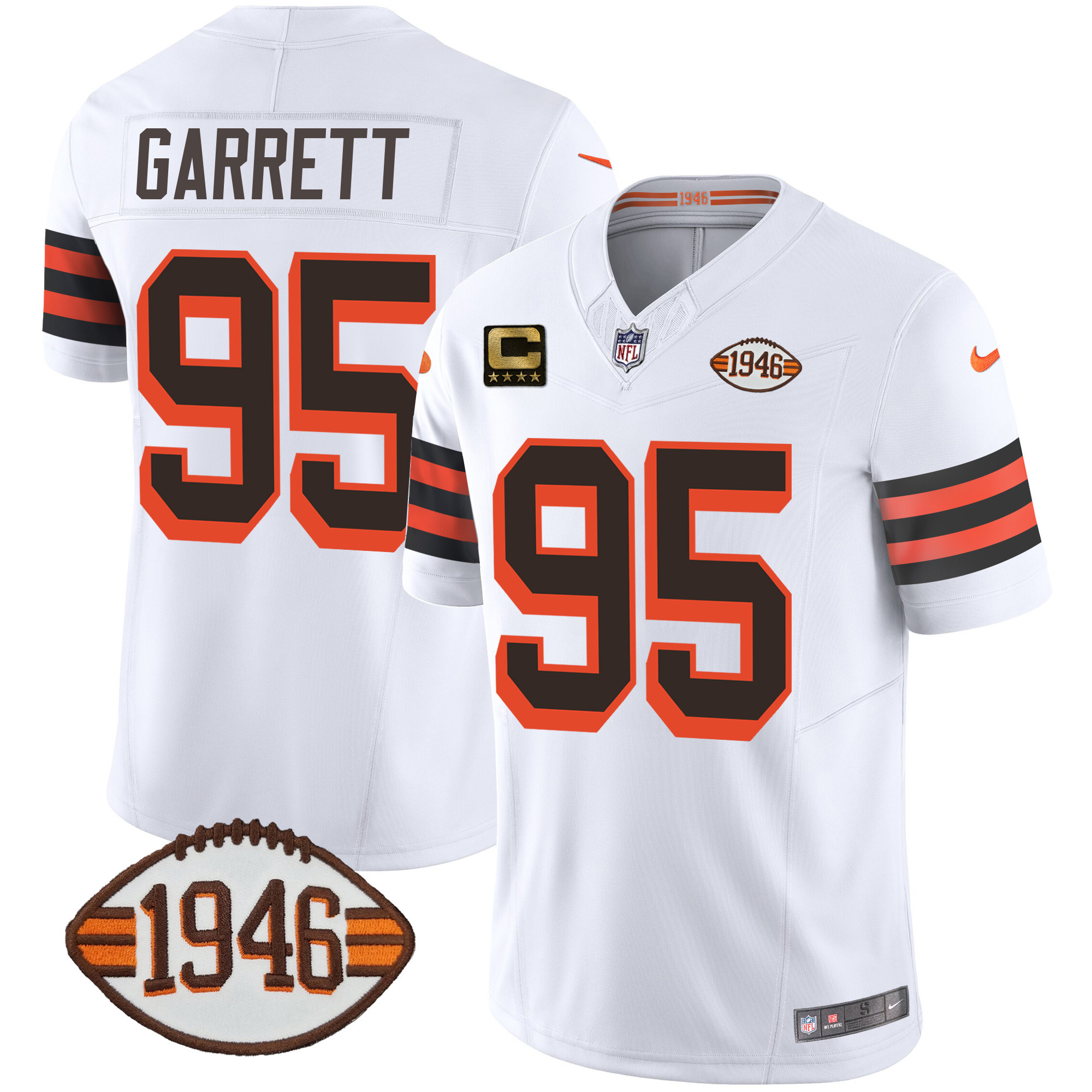 Myles Garrett Men's Cleveland Browns 1946 75th Anniversary Patch 1946 White Jersey - All Stitched