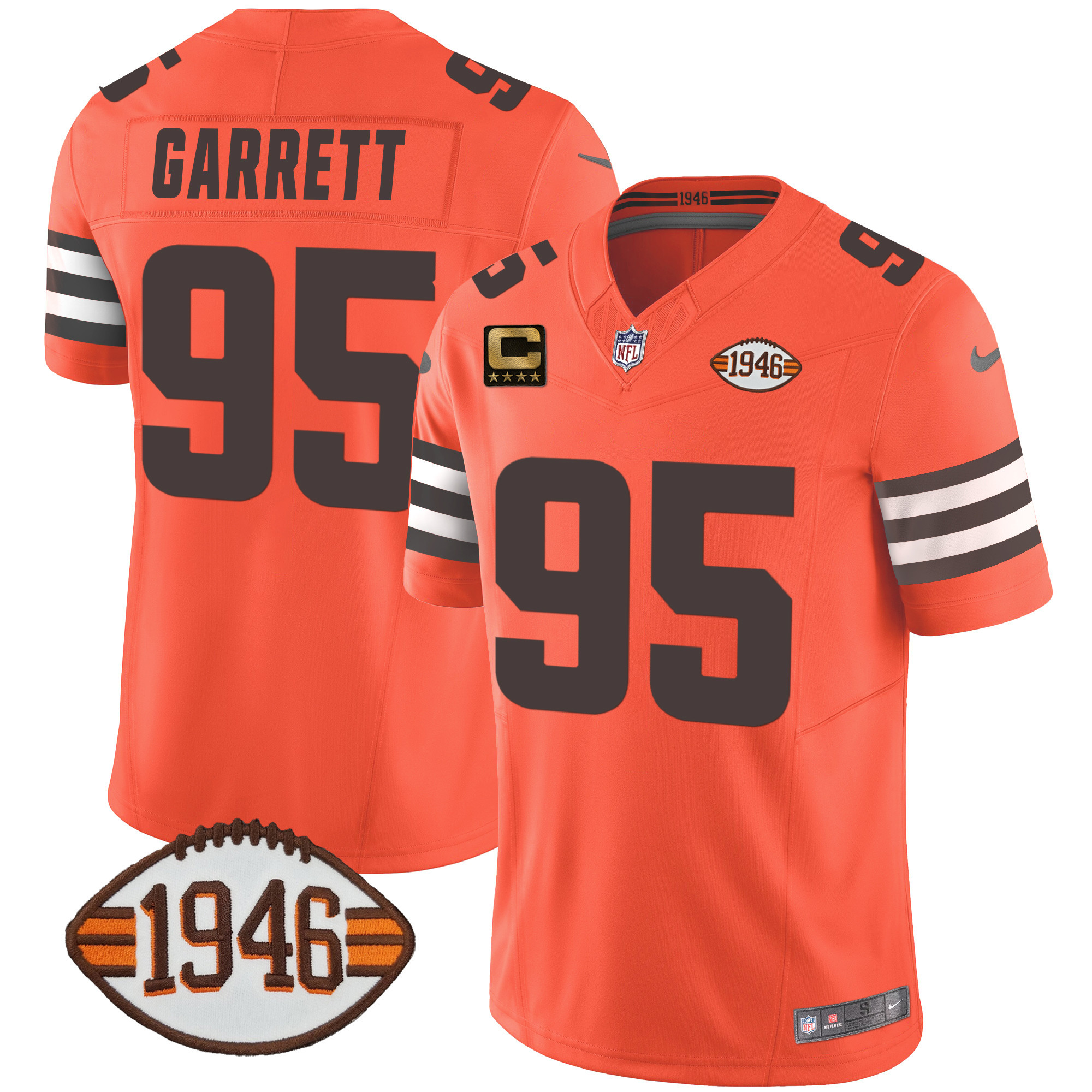 Myles Garrett Men's Cleveland Browns 1946 75th Anniversary Patch Orange Jersey - All Stitched
