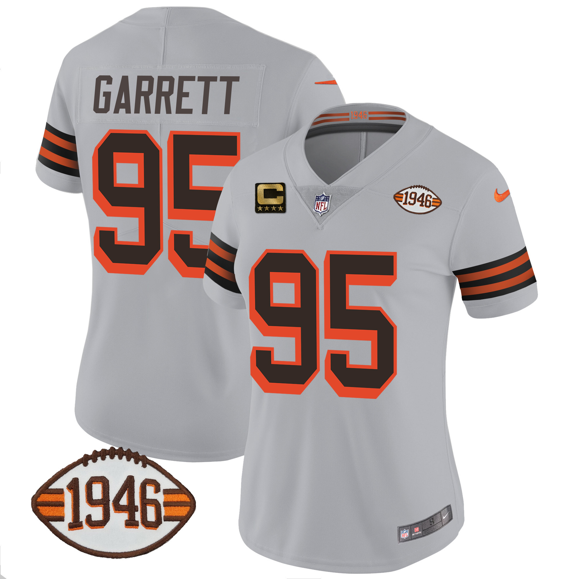 Myles Garrett Women's Cleveland Browns 1946 75th Anniversary Patch Gray Jersey - All Stitched