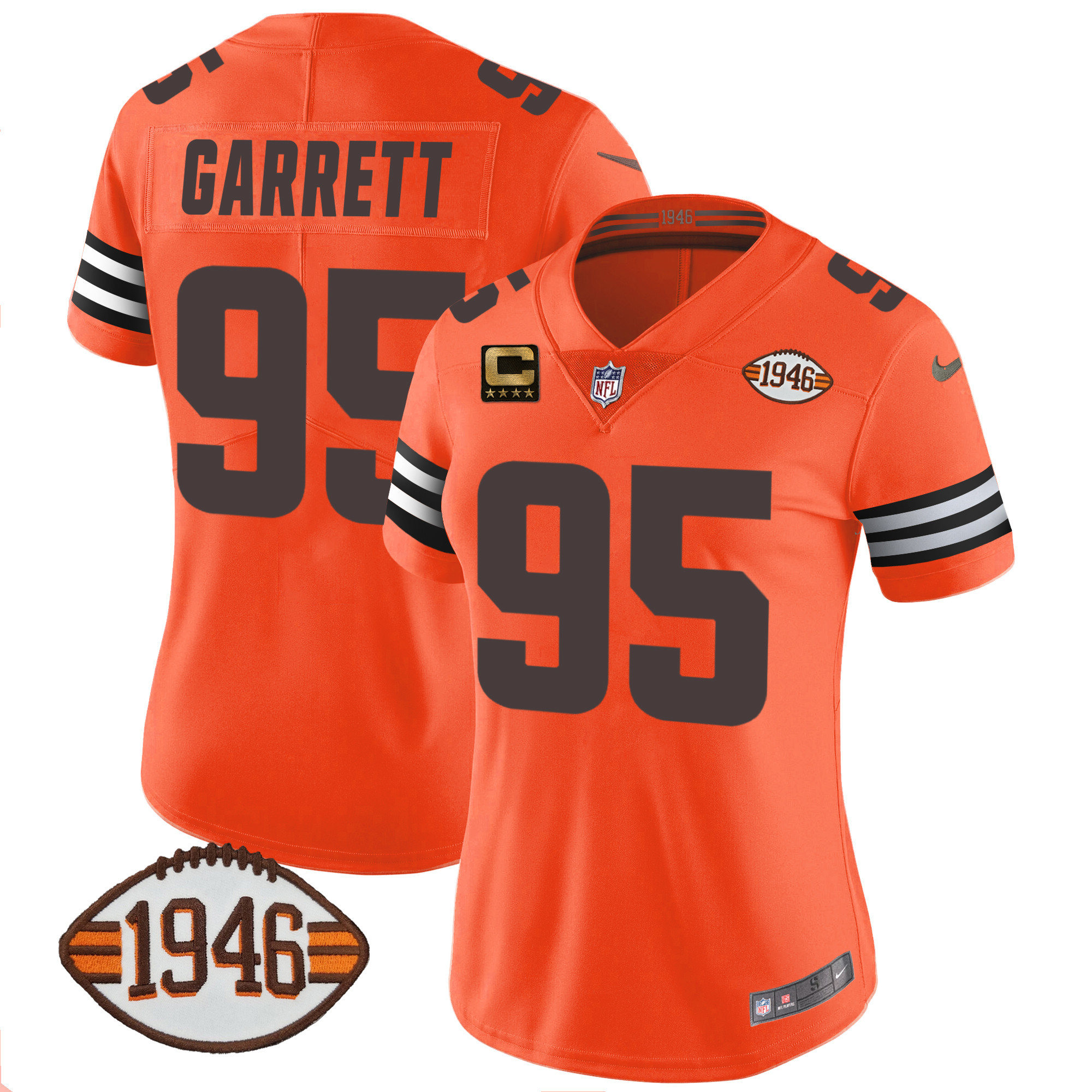 Myles Garrett Women's Cleveland Browns 1946 75th Anniversary Patch Orange Jersey - All Stitched