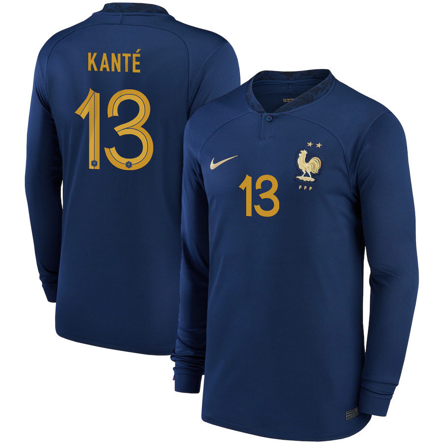 N_Golo Kante 13 France National Team 2022-23 Qatar World Cup- Home Men Long Sleeve Soccer Jersey