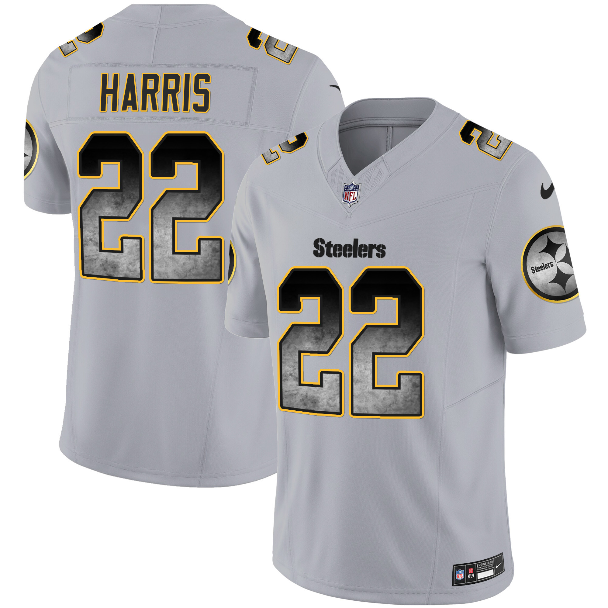 Najee Harris Men's Pittsburgh Steelers Arch Smoke Vapor Gray Jersey - All Stitched
