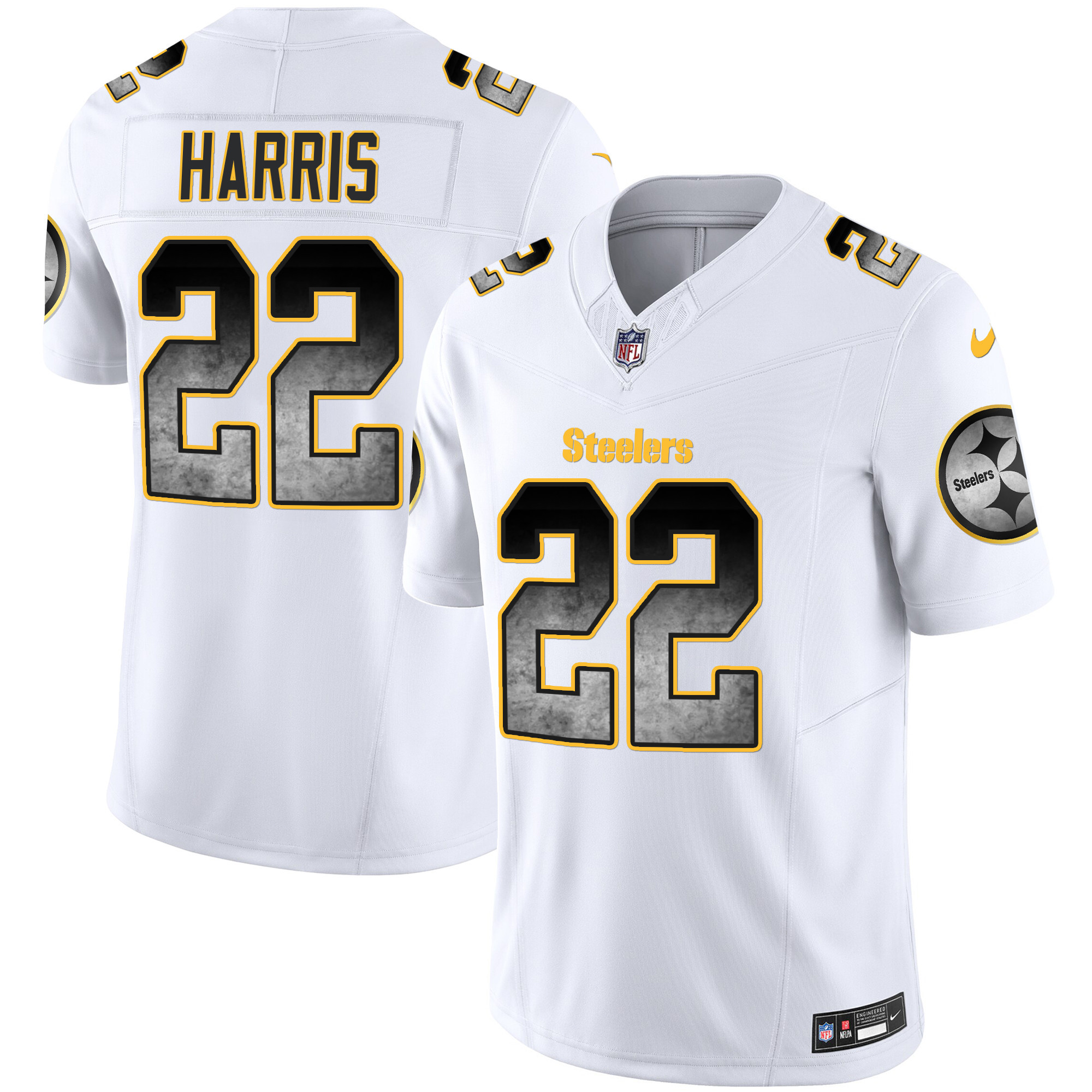 Najee Harris Men's Pittsburgh Steelers Arch Smoke Vapor White Jersey - All Stitched